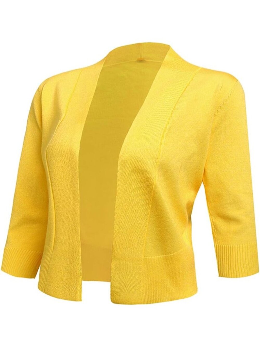 〽️Women Yellow 3/4 Sleeve Crop Cardigan Short Open Front Lightweight Knit Shrug